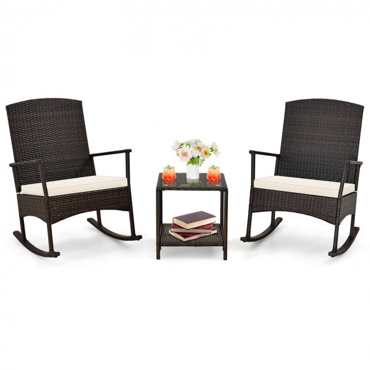 3-Piece Patio Rocking Chair and Coffee Table Set for Outdoor Garden