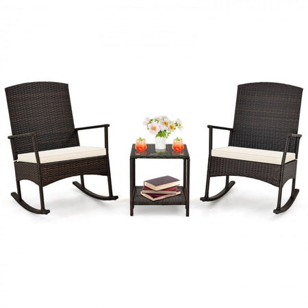 3-Piece Patio Rocking Chair and Coffee Table Set for Outdoor Garden