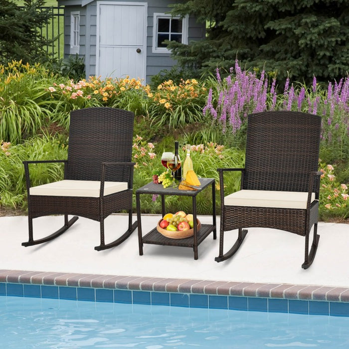 3-Piece Patio Rocking Chair and Coffee Table Set for Outdoor Garden