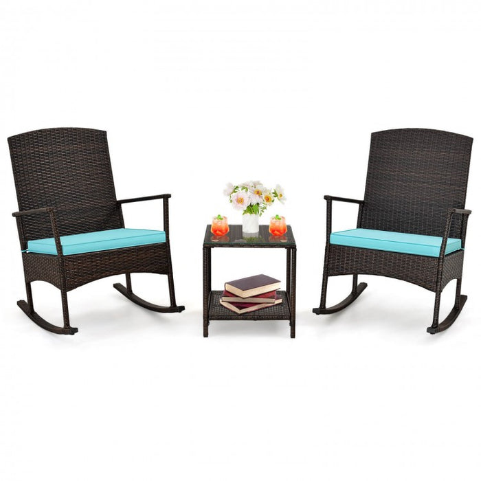 3-Piece Patio Rocking Chair and Coffee Table Set for Outdoor Garden