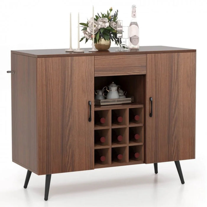 Costway Mid Century Modern Bar Cabinet Buffet with Wine Rack - Suitable for Dining Room and Kitchen