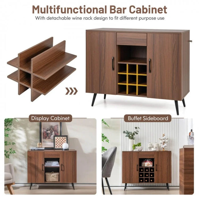 Costway Mid Century Modern Bar Cabinet Buffet with Wine Rack - Suitable for Dining Room and Kitchen