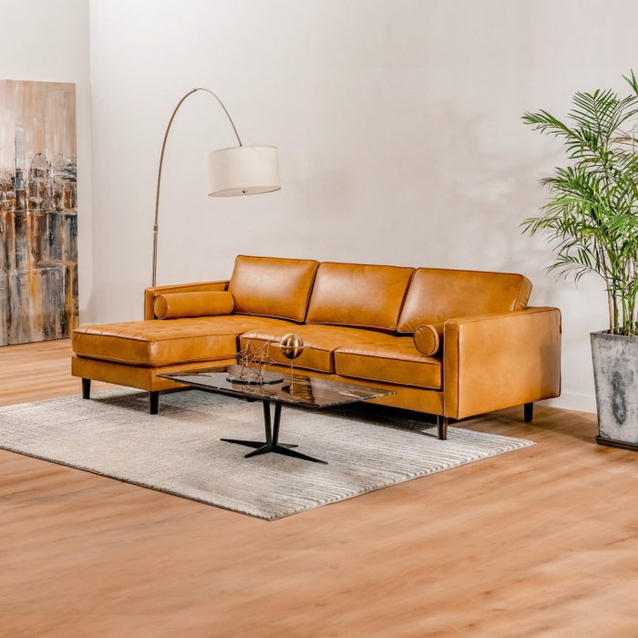 Costway Modern Brown Leather Couch for 3 - L-Shaped Sectional with Modular Design and Simple Style