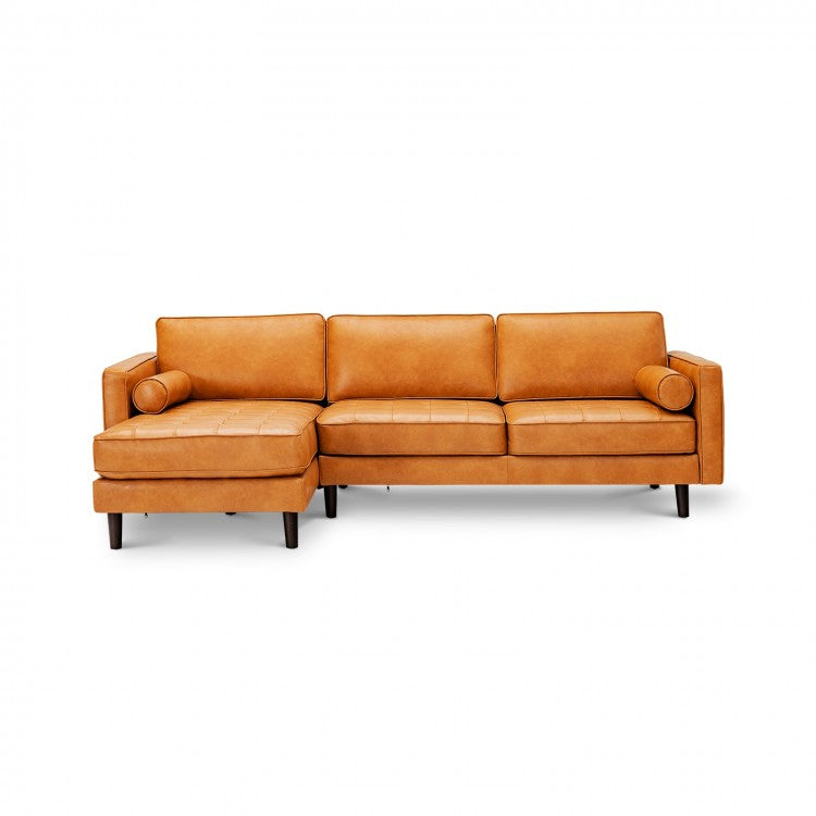 Costway Modern Brown Leather Couch for 3 - L-Shaped Sectional with Modular Design and Simple Style