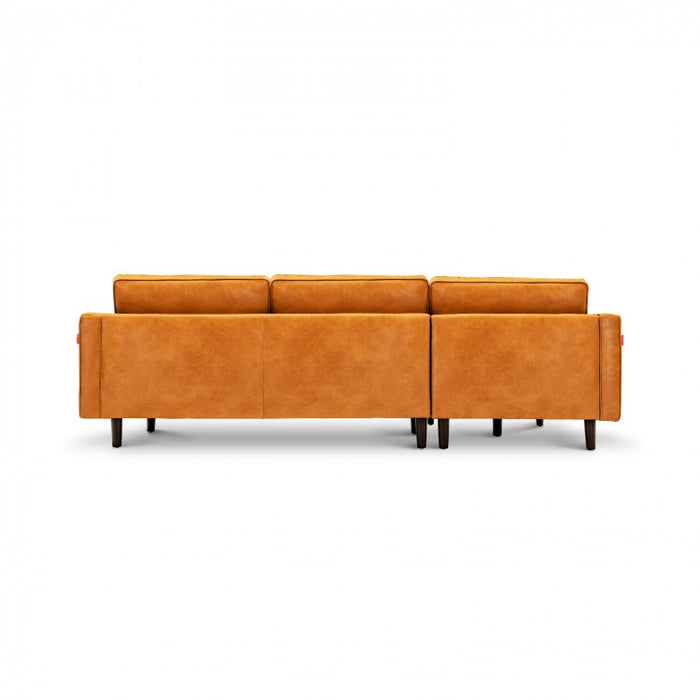 Costway Modern Brown Leather Couch for 3 - L-Shaped Sectional with Modular Design and Simple Style