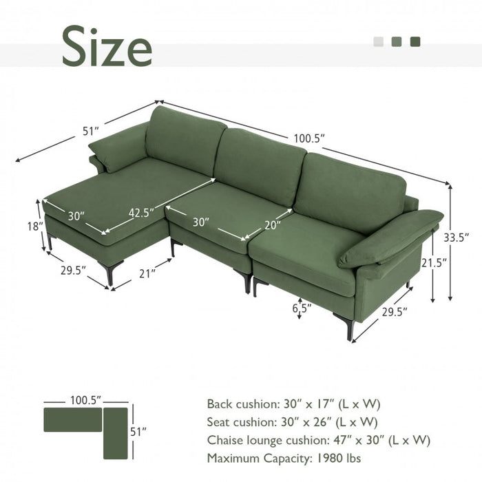 Costway Modern Sectional Couch with Chaise - Suitable for Living Room