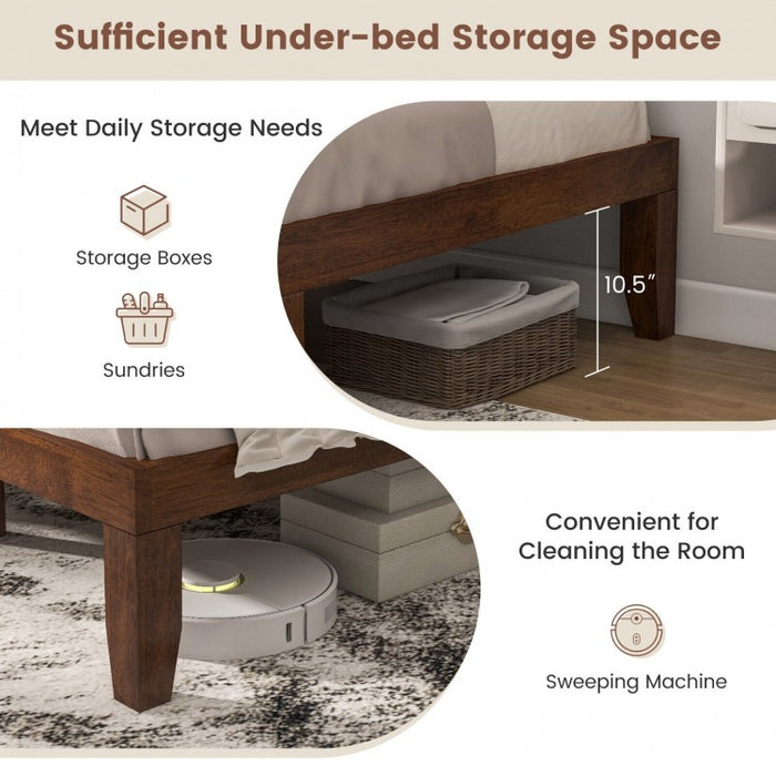 Costway Solid Wood King Size Bed Frame - Suitable for Bedroom, Farmhouse, and Dormitory
