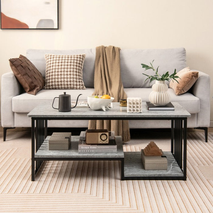 Modern Minimalist Coffee Table - Tea Table with Artificial Marble - Suitable for Living Room and Office