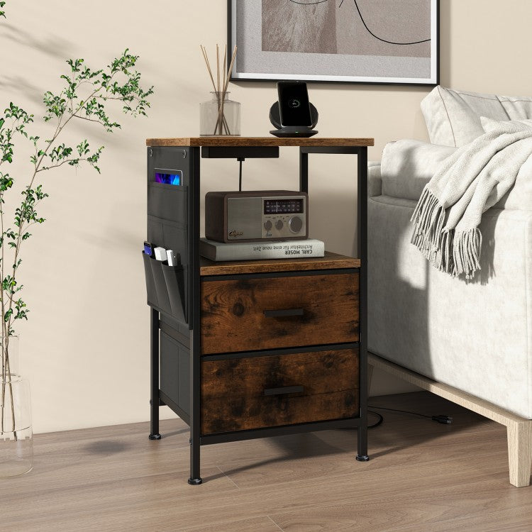 Costway Industrial Style Small Side Table with USB Ports - Suitable for Living Room and Bedroom