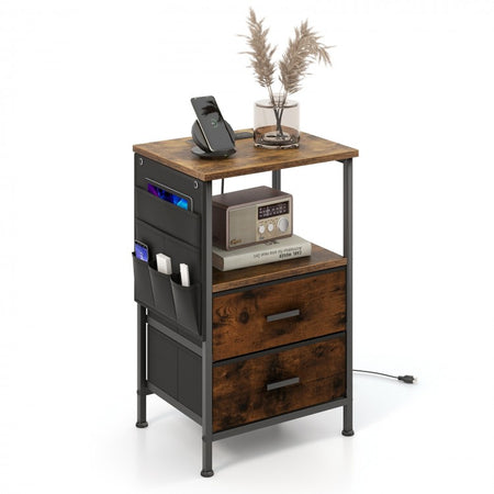 Costway Industrial Style Small Side Table with USB Ports - Suitable for Living Room and Bedroom
