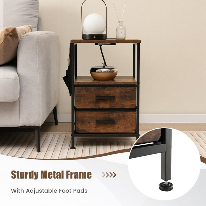 Costway Industrial Style Small Side Table with USB Ports - Suitable for Living Room and Bedroom