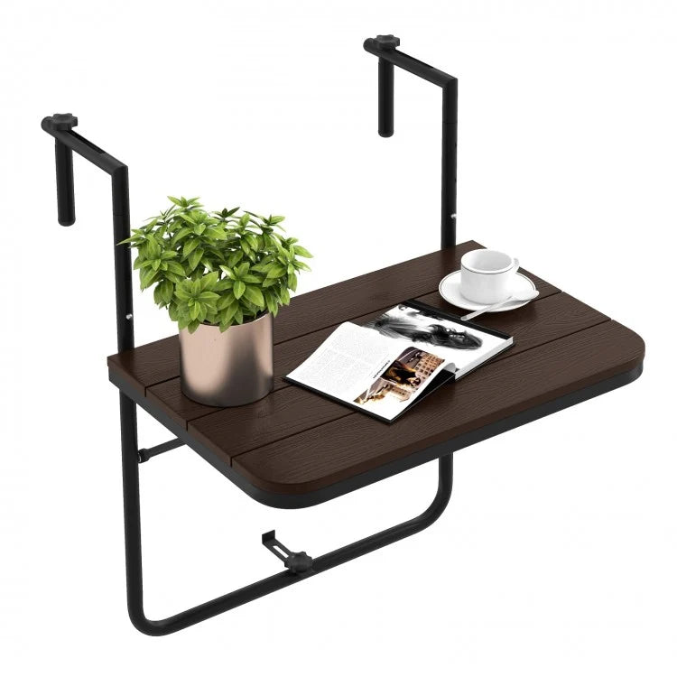 Patio Railing Mounted Folding Table with Folding Top
