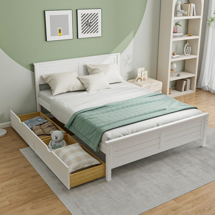 Costway Furniture：Modern and Minimalist Solid Wood Bed with Drawers and Headboard