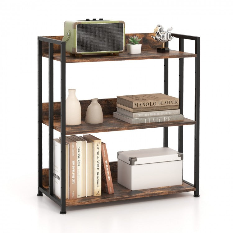 Industrial Vintage 3-Tier Metal Bookshelf - Storage Rack for Living Room and Bedroom