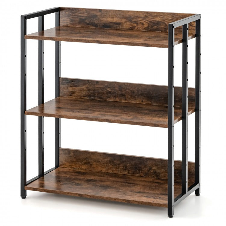 Industrial Vintage 3-Tier Metal Bookshelf - Storage Rack for Living Room and Bedroom