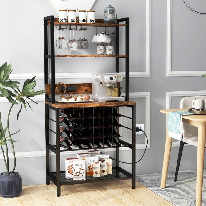 Costway Industrial Style Wine Cabinet Bar with Glass Rack - Suitable for Bar and Restaurant