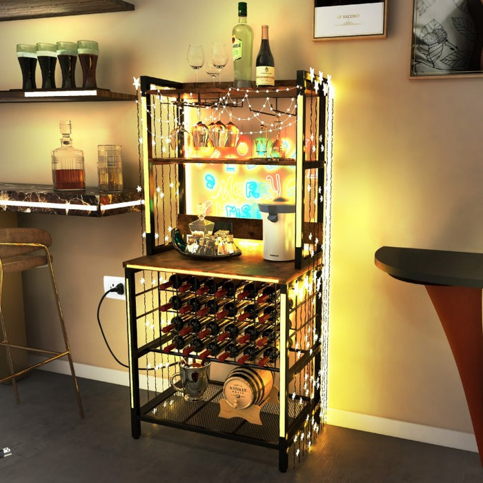 Costway Industrial Style Wine Cabinet Bar with Glass Rack - Suitable for Bar and Restaurant