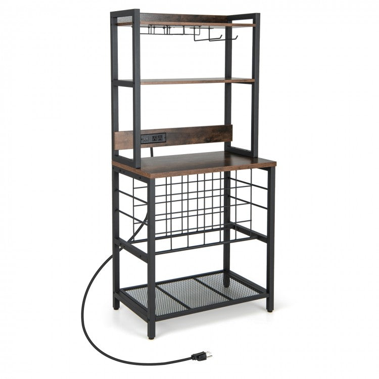 Costway Industrial Style Wine Cabinet Bar with Glass Rack - Suitable for Bar and Restaurant