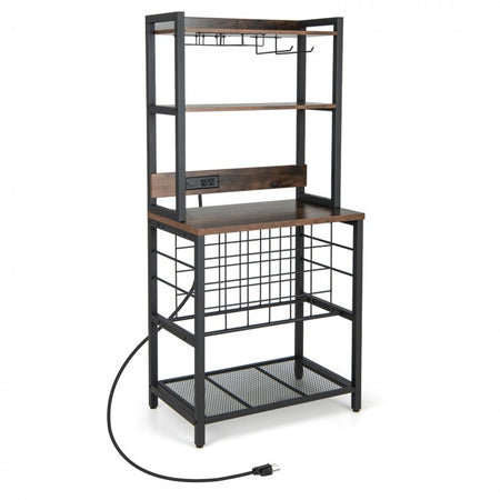 Costway Industrial Style Wine Cabinet Bar with Glass Rack - Suitable for Bar and Restaurant