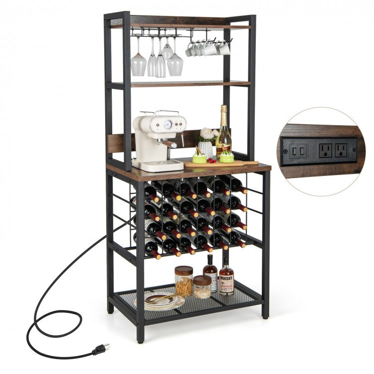 Costway Industrial Style Wine Cabinet Bar with Glass Rack - Suitable for Bar and Restaurant