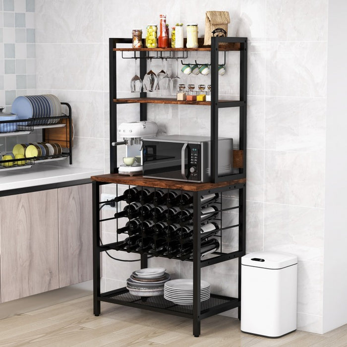 Costway Industrial Style Wine Cabinet Bar with Glass Rack - Suitable for Bar and Restaurant