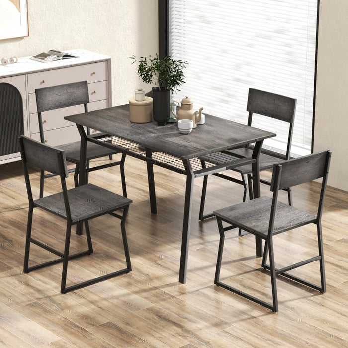 Industrial Style Dining Table Set 5-Piece with 4 Chairs and Storage Rack - Suitable for Dining Rooms and Kitchens