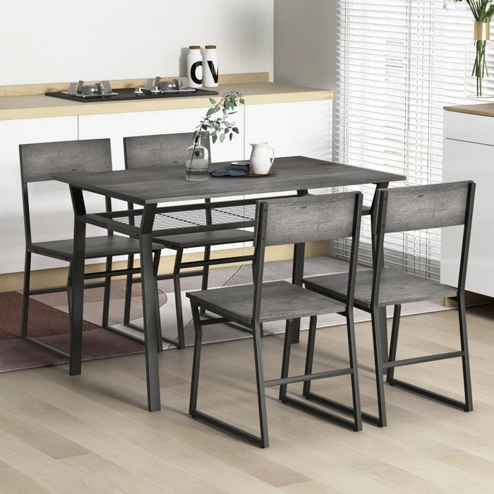 Industrial Style Dining Table Set 5-Piece with 4 Chairs and Storage Rack - Suitable for Dining Rooms and Kitchens