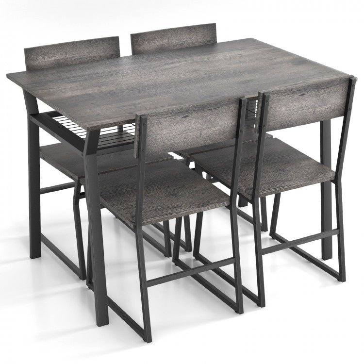 Industrial Style Dining Table Set 5-Piece with 4 Chairs and Storage Rack - Suitable for Dining Rooms and Kitchens