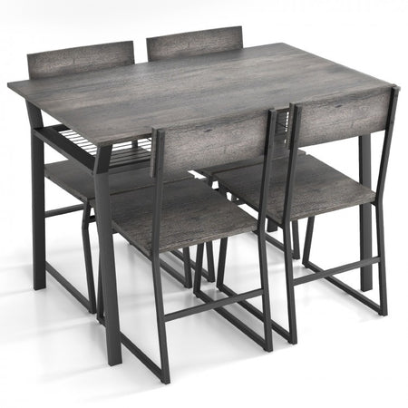 Industrial Style Dining Table Set 5-Piece with 4 Chairs and Storage Rack - Suitable for Dining Rooms and Kitchens