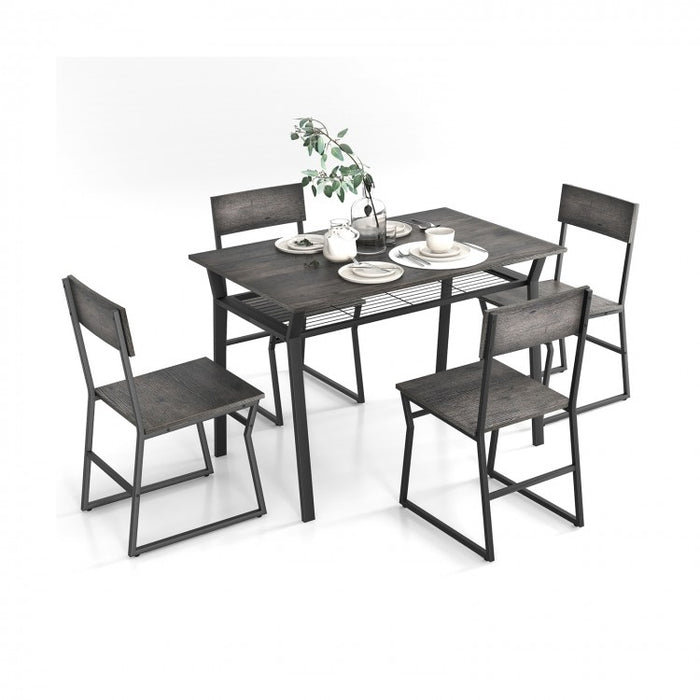 Industrial Style Dining Table Set 5-Piece with 4 Chairs and Storage Rack - Suitable for Dining Rooms and Kitchens