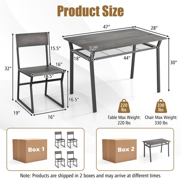 Industrial Style Dining Table Set 5-Piece with 4 Chairs and Storage Rack - Suitable for Dining Rooms and Kitchens