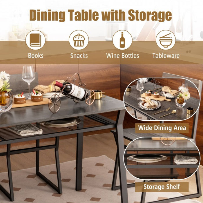 Industrial Style Dining Table Set 5-Piece with 4 Chairs and Storage Rack - Suitable for Dining Rooms and Kitchens