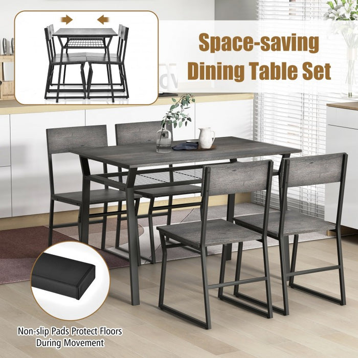 Industrial Style Dining Table Set 5-Piece with 4 Chairs and Storage Rack - Suitable for Dining Rooms and Kitchens