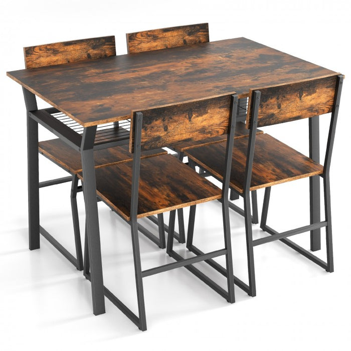 Industrial Style Dining Table Set 5-Piece with 4 Chairs and Storage Rack - Suitable for Dining Rooms and Kitchens