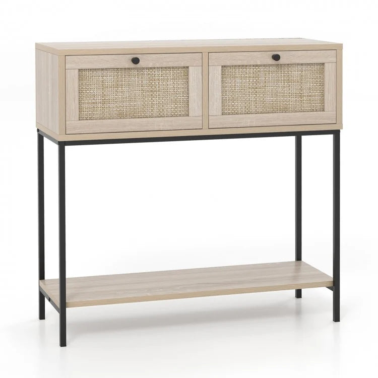 Costway Entryway Table with Storage Space, 2 Drawers and Open Shelving - Suitable for Living Room, Entry, and Hallway