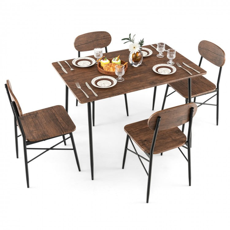 Industrial Style Dining Table Set 5-Piece Set with Wide Seats - Suitable for Kitchen and Dining Room