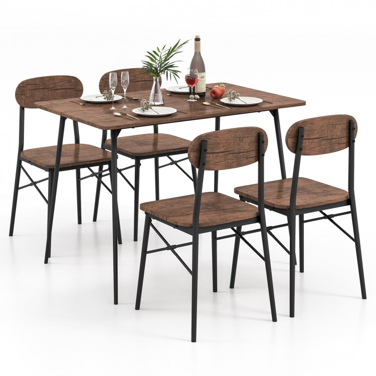 Industrial Style Dining Table Set 5-Piece Set with Wide Seats - Suitable for Kitchen and Dining Room