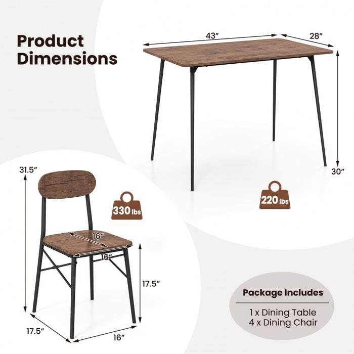 Industrial Style Dining Table Set 5-Piece Set with Wide Seats - Suitable for Kitchen and Dining Room