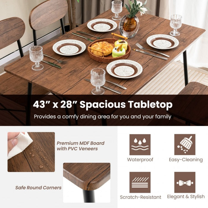 Industrial Style Dining Table Set 5-Piece Set with Wide Seats - Suitable for Kitchen and Dining Room