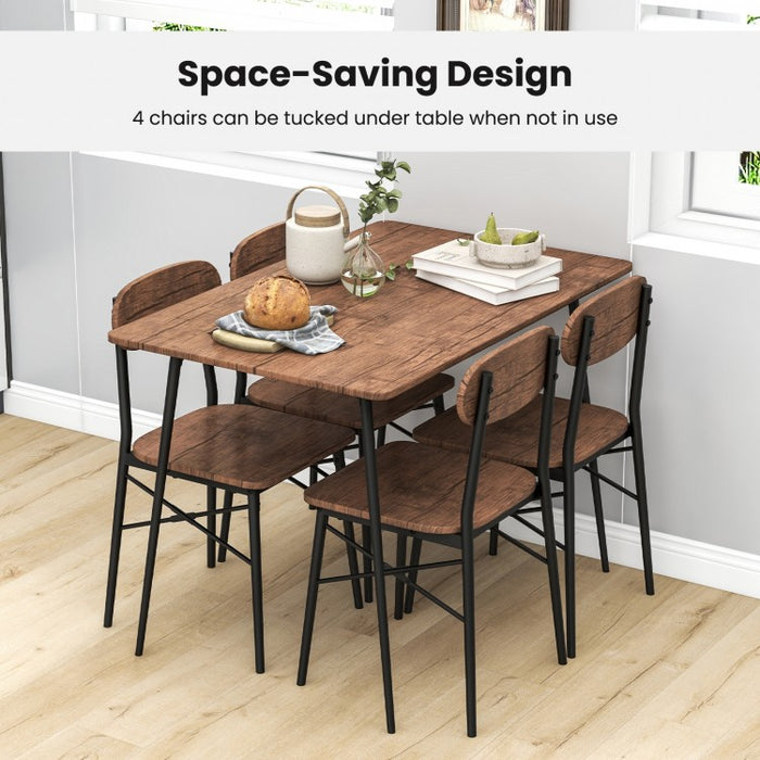 Industrial Style Dining Table Set 5-Piece Set with Wide Seats - Suitable for Kitchen and Dining Room