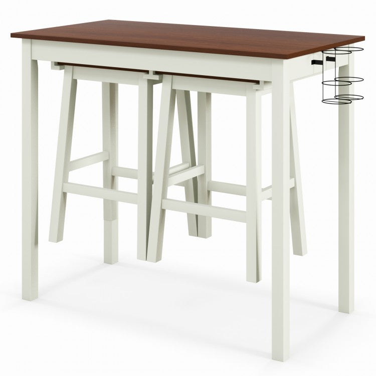 Mid-Century Vintage Dining Room Table Sets - 3-Piece Set with 2 Stools and 2 Wine Racks - Suitable for Kitchen and Restaurant