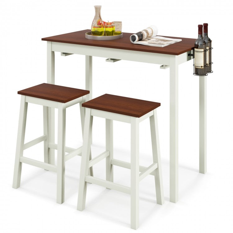Mid-Century Vintage Dining Room Table Sets - 3-Piece Set with 2 Stools and 2 Wine Racks - Suitable for Kitchen and Restaurant