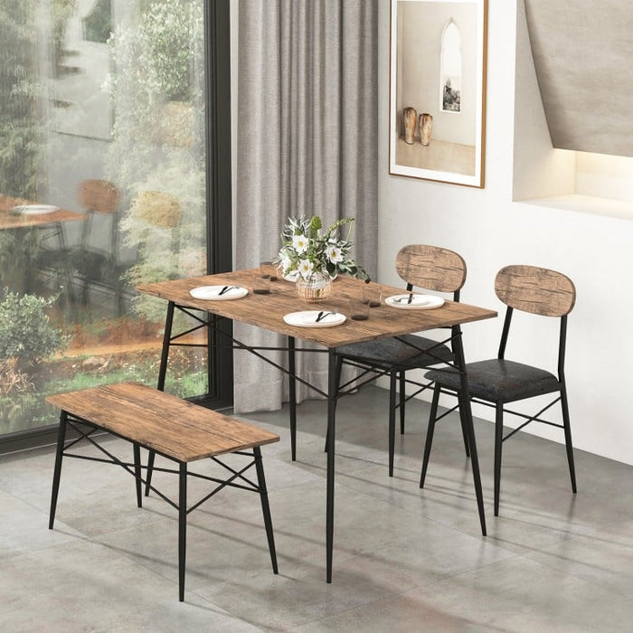 Costway 4-Piece Dining Room Set with Rectangular Table, Bench, and Chairs - Suitable for Restaurant and Kitchen