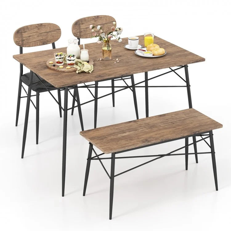 Costway 4-Piece Dining Room Set with Rectangular Table, Bench, and Chairs - Suitable for Restaurant and Kitchen