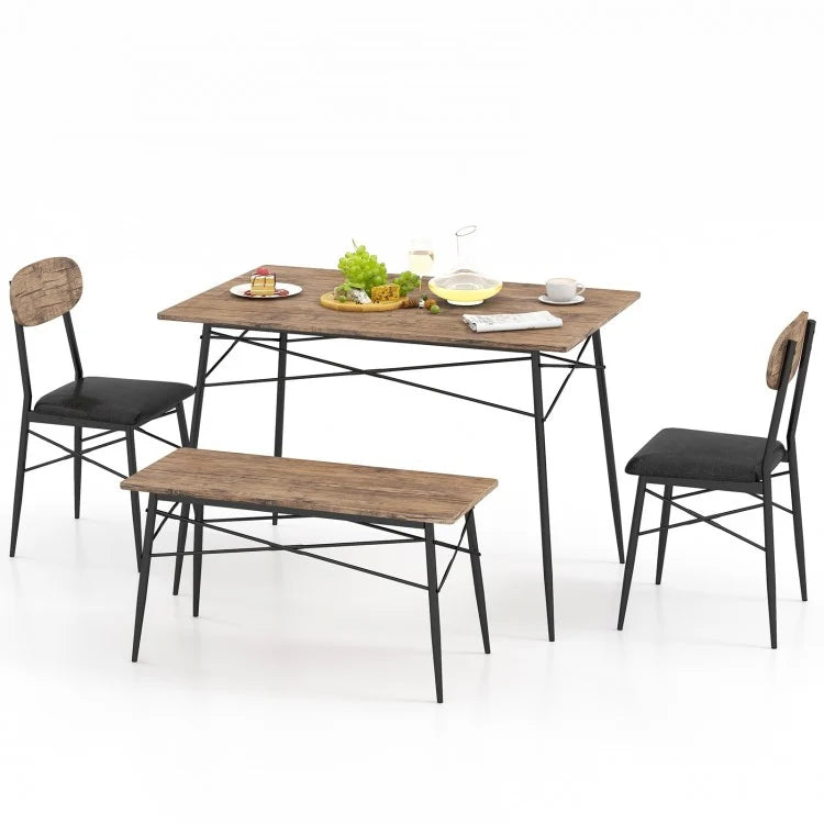 Costway 4-Piece Dining Room Set with Rectangular Table, Bench, and Chairs - Suitable for Restaurant and Kitchen