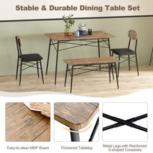 Load image into Gallery viewer, Costway 4-Piece Dining Room Set with Rectangular Table, Bench, and Chairs - Suitable for Restaurant and Kitchen
