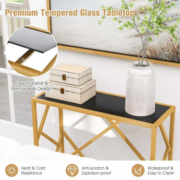 Costway Modern Entryway Table with Metal Frame - Suitable for Living Room and Porch