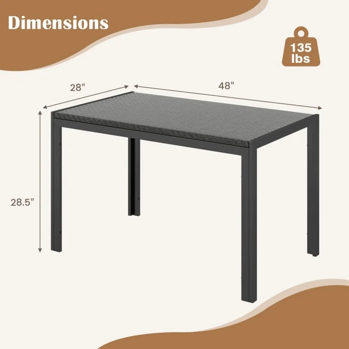 Outdoor Black Wicker Dining Room Table Outside - Suitable for Patio and Backyard