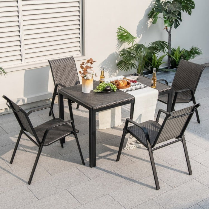 Outdoor Black Wicker Dining Room Table Outside - Suitable for Patio and Backyard