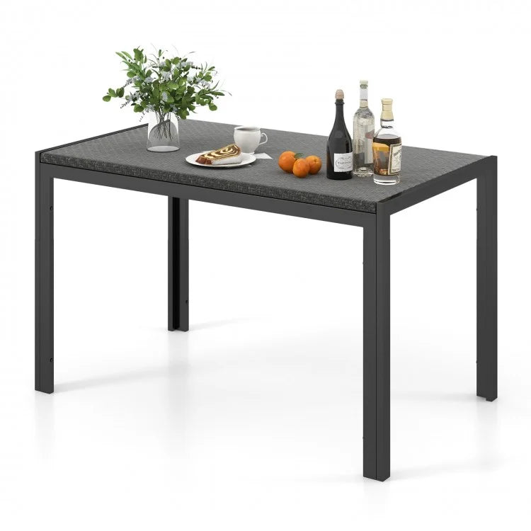 Outdoor Black Wicker Dining Room Table Outside - Suitable for Patio and Backyard